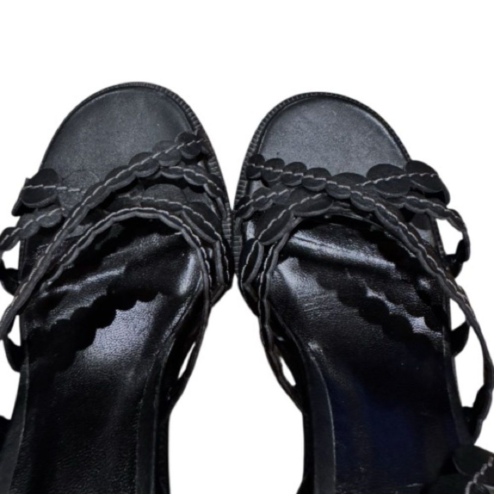 See by Chloe Black Kaddy Scallop Leather Block-Heel Sandals Sz 38.5 or US 8.5 - Picture 11 of 11